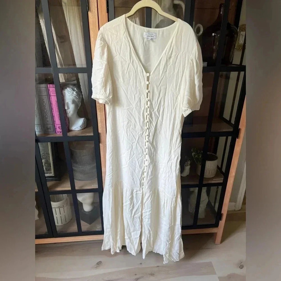 & other stories cream midi dress Button-Down Puff Sleeve Maxi bridal engagement - Picture 2 of 10